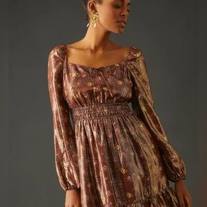 PAIGE Womens Noah Silk Blend A-Line Dress in Bronze Dust Size Medium